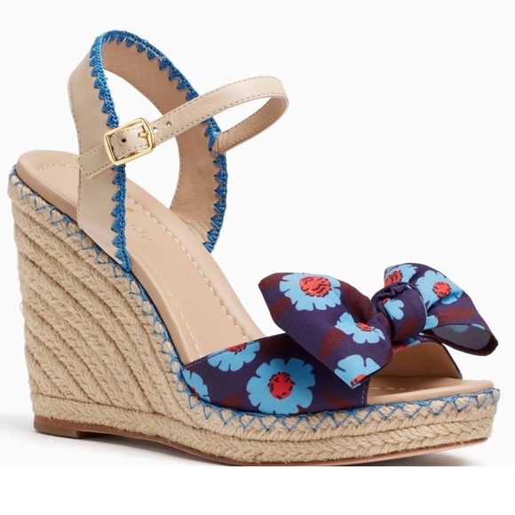 Kate Spade Jane Floral Bow Wedge Sandals Size 8.5 - Picture 1 of 7